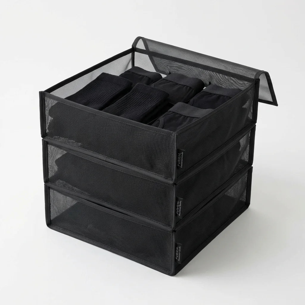 7-Grid Mesh Underwear & Sock Organizer Set (3-Pack)
