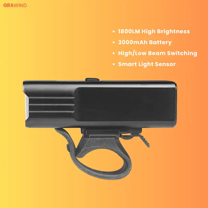 GraWind LED bicycle headlight — bright, waterproof USB-C light for road cycling